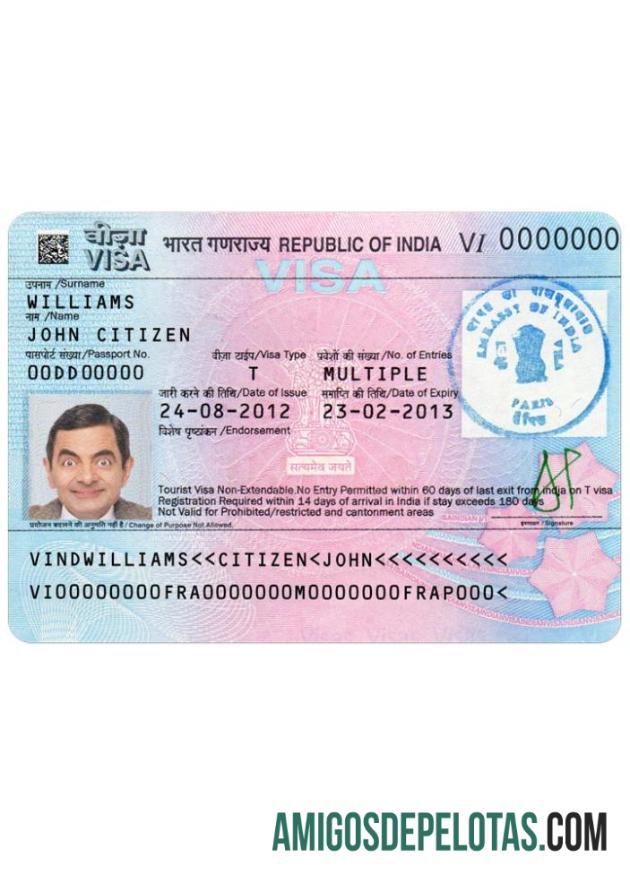 Visto para a ÍNDIA amostra